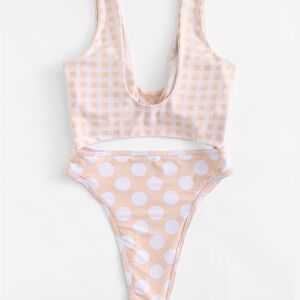 Peach Gingham & Polka Dot Two-Piece Swimsuit